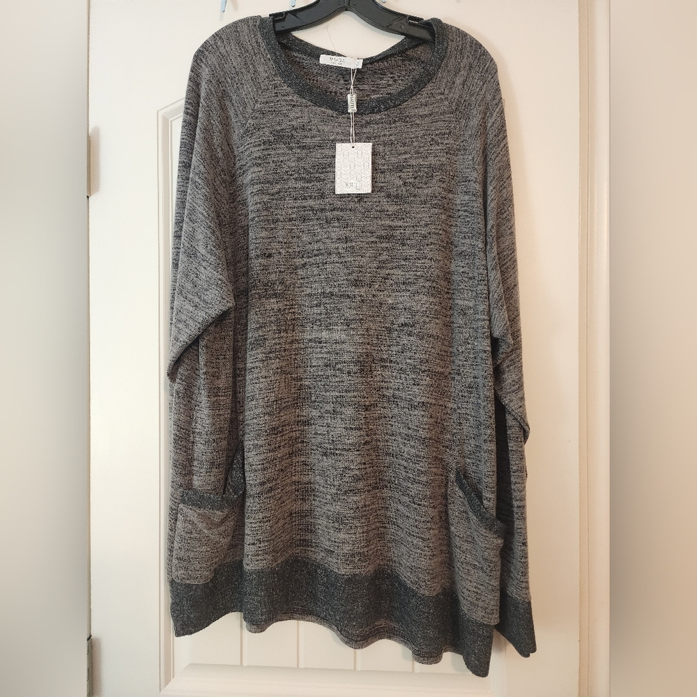 Haute Edition Women's Heather Gray Sweater Pockets Stretch NWT 2X Minimalist